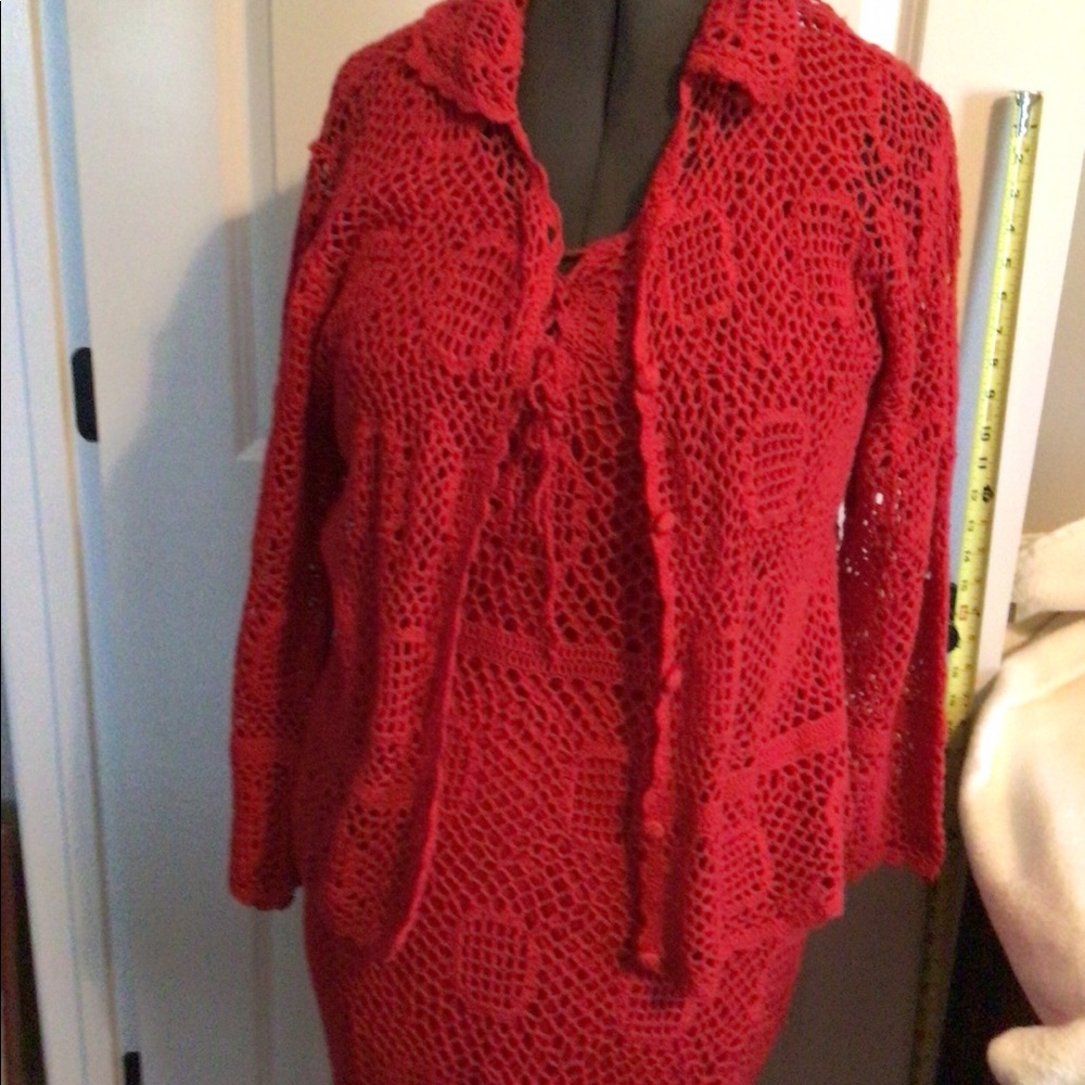Red crochet dress